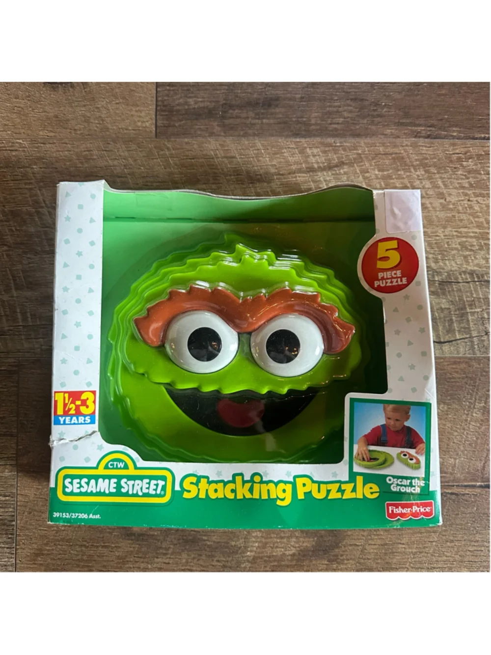 Vintage Fisher-Price Oscar the Grouch Stacking Puzzle New